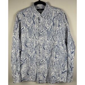 Raffi Linen Uomo Long Sleeve Button Up Shirt Paisley Print Mens L 52‎